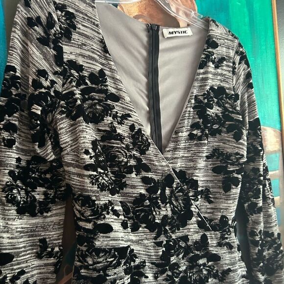 Y2K Mystic Elegant Black and Gray Velvet Floral Dress M - Picture 4 of 16